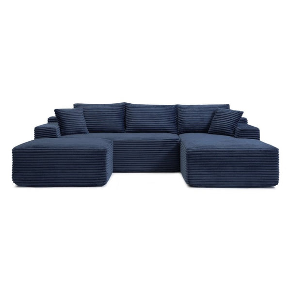 English Elm 105 Inch Three Piece Corduroy Sectional with Deep Cushions for Relaxed Living Spaces Blue - B W1117S00504