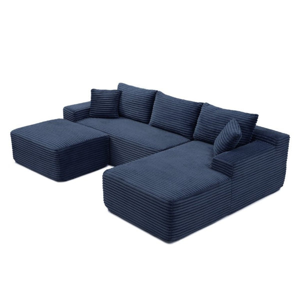 English Elm 105 Inch Three Piece Corduroy Sectional with Deep Cushions for Relaxed Living Spaces Blue - B W1117S00504