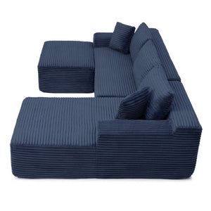 English Elm 105 Inch Three Piece Corduroy Sectional with Deep Cushions for Relaxed Living Spaces Blue - B W1117S00504