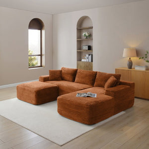 English Elm 105 Inch Modular L Shaped Sectional with Deep Cushions and Corduroy Upholstery Sofa W1117S00505