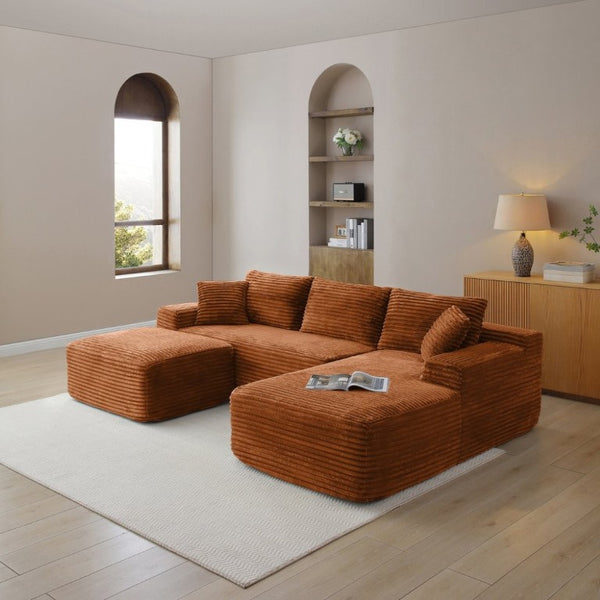 English Elm 105 Inch Modular L Shaped Sectional with Deep Cushions and Corduroy Upholstery Sofa W1117S00505