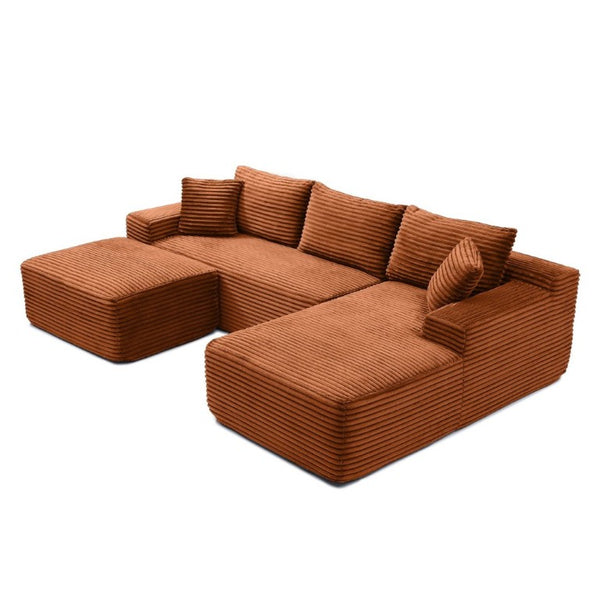 English Elm 105 Inch Modular L Shaped Sectional with Deep Cushions and Corduroy Upholstery Sofa W1117S00505