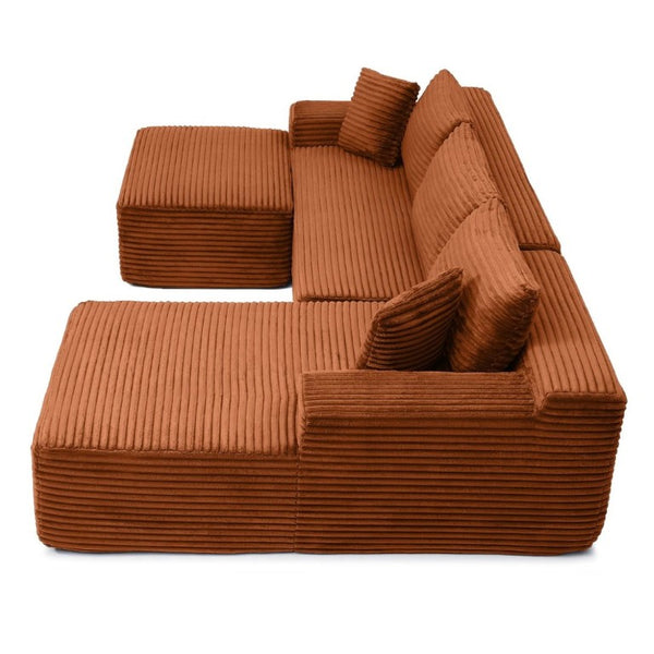 English Elm 105 Inch Modular L Shaped Sectional with Deep Cushions and Corduroy Upholstery Sofa W1117S00505