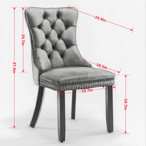 English Elm High-end Velvet Tufted Dining Chair Solid Wood Frame Nailhead Trim Mid-century W1143P452842
