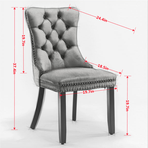 English Elm High-end Velvet Tufted Dining Chair Solid Wood Frame Nailhead Trim Mid-century W1143P452842