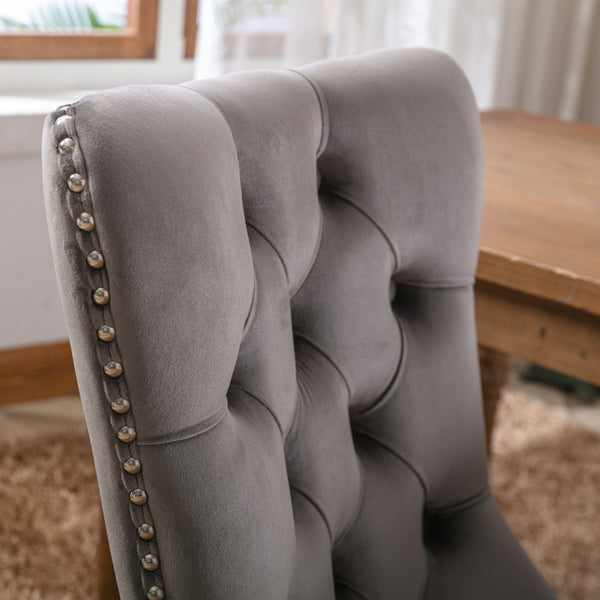 English Elm High-end Velvet Tufted Dining Chair Solid Wood Frame Nailhead Trim Mid-century W1143P452842