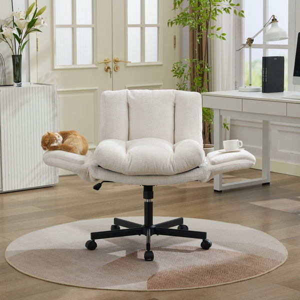 English Elm Modern Chenille Swivel Task Chair with Cushioned Seat and Adjustable Arms for Home Office W1143P453735