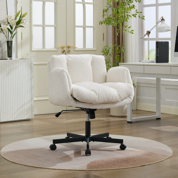 English Elm Modern Chenille Swivel Task Chair with Cushioned Seat and Adjustable Arms for Home Office W1143P453735