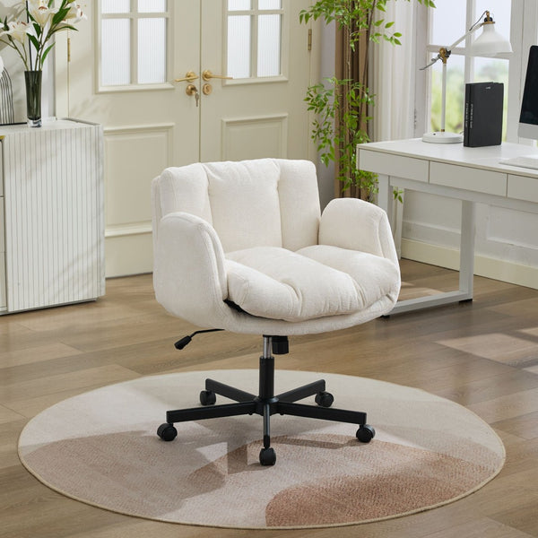English Elm Modern Chenille Swivel Task Chair with Cushioned Seat and Adjustable Arms for Home Office W1143P453735
