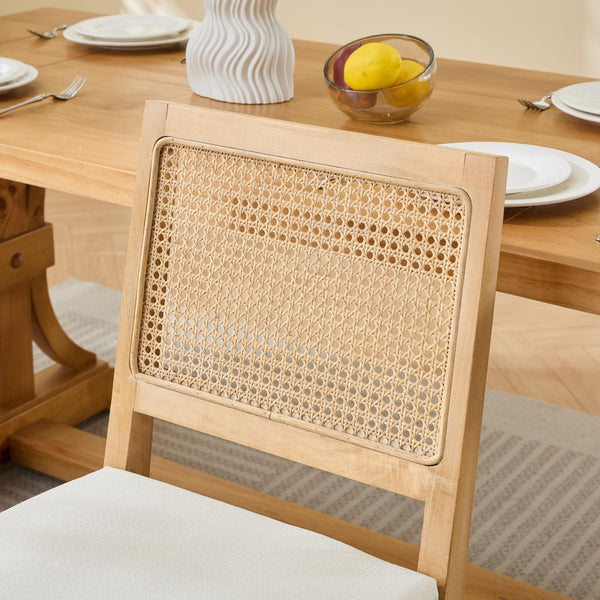 English Elm Farmhouse Rattan Cane Back Dining Chairs Solid Hardwood Set for Kitchen or Room Beige W1143P483566