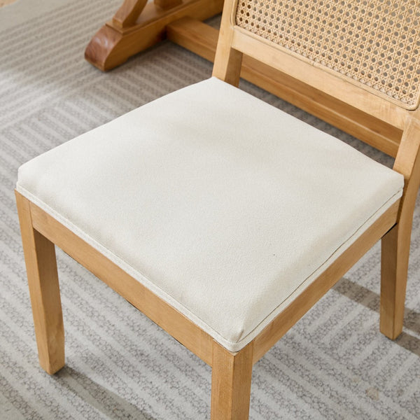 English Elm Farmhouse Rattan Cane Back Dining Chairs Solid Hardwood Set for Kitchen or Room Beige W1143P483566
