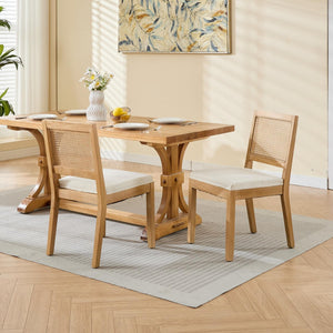 English Elm Farmhouse Rattan Cane Back Dining Chairs Solid Hardwood Set for Kitchen or Room Beige W1143P483566