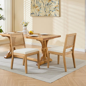 English Elm Farmhouse Rattan Cane Back Dining Chairs Solid Hardwood Set for Kitchen or Room Beige W1143P483566