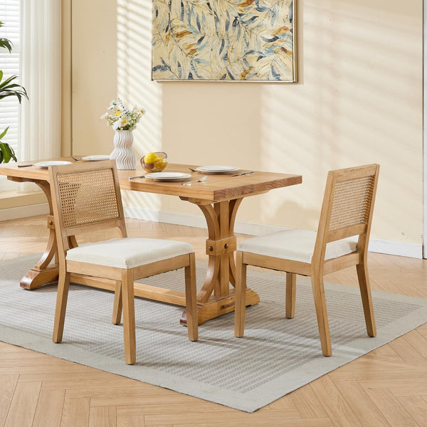 English Elm Farmhouse Rattan Cane Back Dining Chairs Solid Hardwood Set for Kitchen or Room Beige W1143P483566
