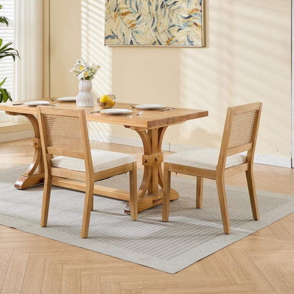 English Elm Farmhouse Rattan Cane Back Dining Chairs Solid Hardwood Set for Kitchen or Room Beige W1143P483566
