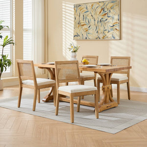 English Elm Farmhouse Rattan Cane Back Dining Chairs Solid Hardwood Set for Kitchen or Room Beige W1143P483566
