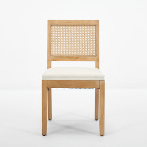 English Elm Farmhouse Rattan Cane Back Dining Chairs Solid Hardwood Set for Kitchen or Room Beige W1143P483566