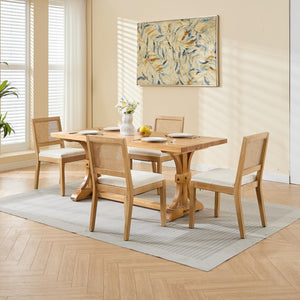 English Elm Farmhouse Rattan Cane Back Dining Chairs Solid Hardwood Set for Kitchen or Room Beige W1143P483566