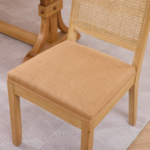 English Elm Farmhouse Rattan Cane Back Dining Chairs Solid Hardwood Set for Kitchen or Room Tan W1143P483568