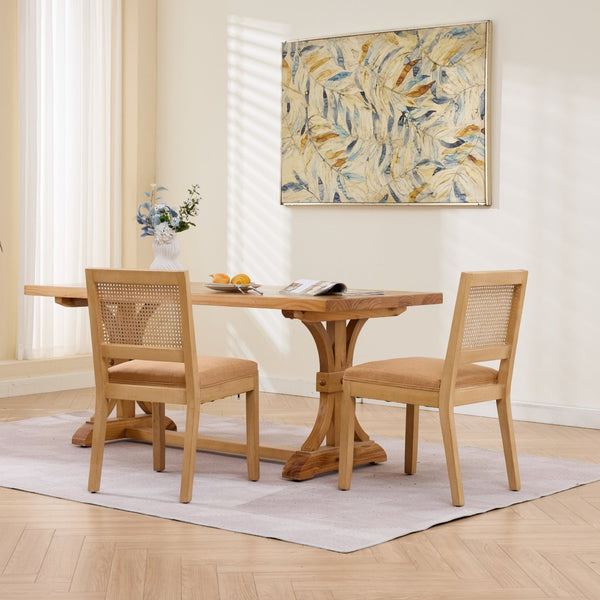 English Elm Farmhouse Rattan Cane Back Dining Chairs Solid Hardwood Set for Kitchen or Room Tan W1143P483568