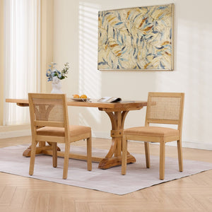 English Elm Farmhouse Rattan Cane Back Dining Chairs Solid Hardwood Set for Kitchen or Room Tan W1143P483568