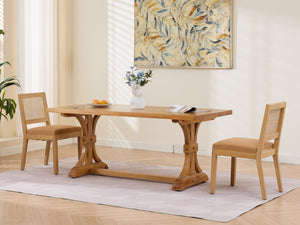 English Elm Farmhouse Rattan Cane Back Dining Chairs Solid Hardwood Set for Kitchen or Room Tan W1143P483568