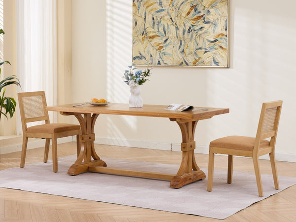 English Elm Farmhouse Rattan Cane Back Dining Chairs Solid Hardwood Set for Kitchen or Room Tan W1143P483568