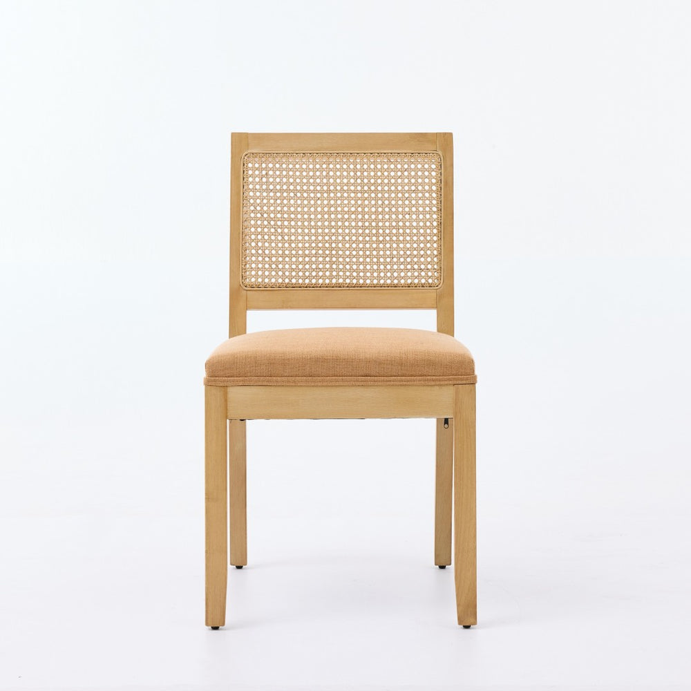 English Elm Farmhouse Rattan Cane Back Dining Chairs Solid Hardwood Set for Kitchen or Room Tan W1143P483568