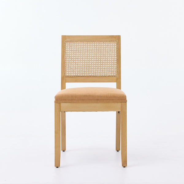 English Elm Farmhouse Rattan Cane Back Dining Chairs Solid Hardwood Set for Kitchen or Room Tan W1143P483568