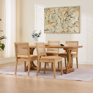 English Elm Farmhouse Rattan Cane Back Dining Chairs Solid Hardwood Set for Kitchen or Room Tan W1143P483568