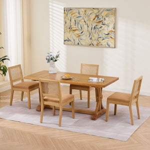 English Elm Farmhouse Rattan Cane Back Dining Chairs Solid Hardwood Set for Kitchen or Room Tan W1143P483568
