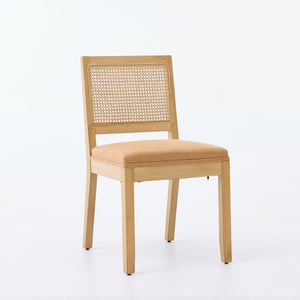 English Elm Farmhouse Rattan Cane Back Dining Chairs Solid Hardwood Set for Kitchen or Room Tan W1143P483568