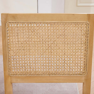 English Elm Farmhouse Rattan Cane Back Dining Chairs Solid Hardwood Set for Kitchen or Room Tan W1143P483568