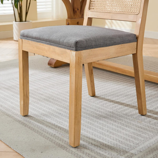 English Elm Farmhouse Rattan Cane Back Dining Chairs Solid Hardwood Set for Kitchen or Room Gray W1143P483569