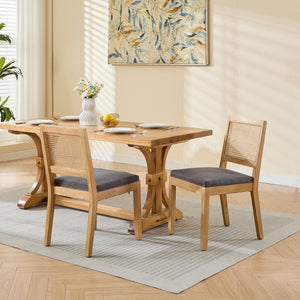English Elm Farmhouse Rattan Cane Back Dining Chairs Solid Hardwood Set for Kitchen or Room Gray W1143P483569