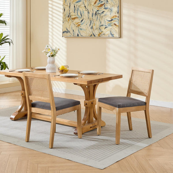 English Elm Farmhouse Rattan Cane Back Dining Chairs Solid Hardwood Set for Kitchen or Room Gray W1143P483569