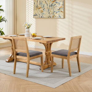 English Elm Farmhouse Rattan Cane Back Dining Chairs Solid Hardwood Set for Kitchen or Room Gray W1143P483569