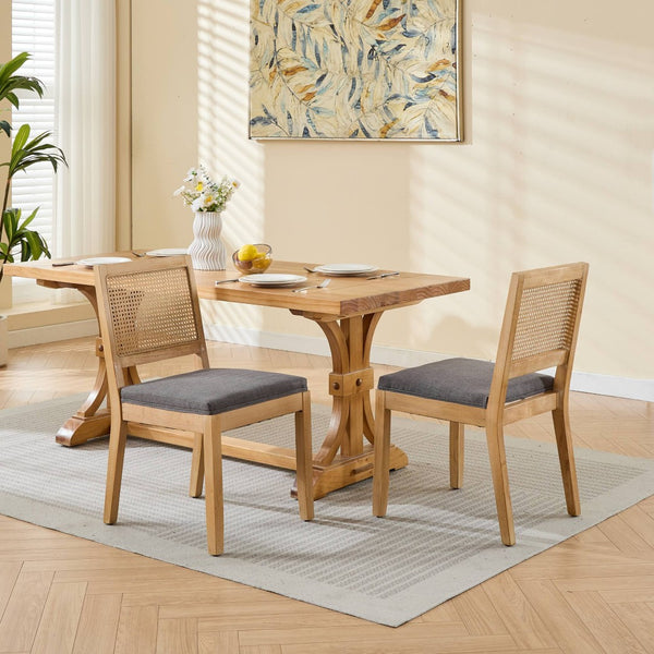English Elm Farmhouse Rattan Cane Back Dining Chairs Solid Hardwood Set for Kitchen or Room Gray W1143P483569