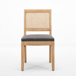 English Elm Farmhouse Rattan Cane Back Dining Chairs Solid Hardwood Set for Kitchen or Room Gray W1143P483569