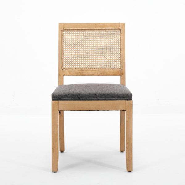 English Elm Farmhouse Rattan Cane Back Dining Chairs Solid Hardwood Set for Kitchen or Room Gray W1143P483569