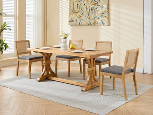 English Elm Farmhouse Rattan Cane Back Dining Chairs Solid Hardwood Set for Kitchen or Room Gray W1143P483569