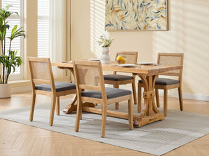 English Elm Farmhouse Rattan Cane Back Dining Chairs Solid Hardwood Set for Kitchen or Room Gray W1143P483569