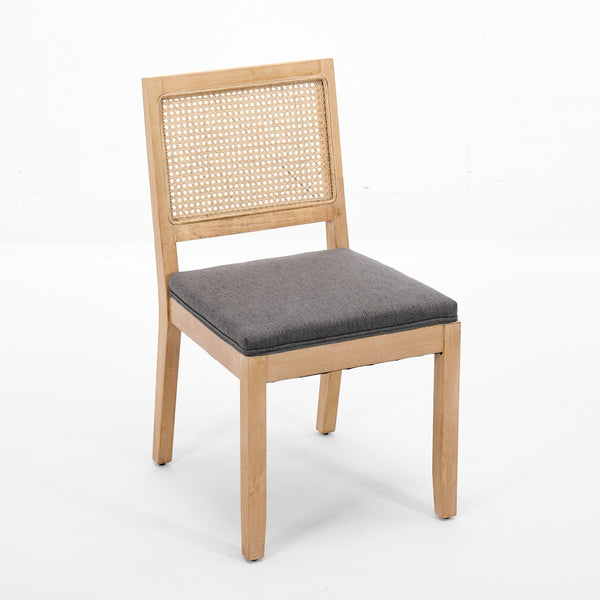 English Elm Farmhouse Rattan Cane Back Dining Chairs Solid Hardwood Set for Kitchen or Room Gray W1143P483569