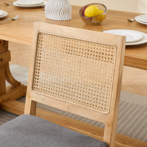 English Elm Farmhouse Rattan Cane Back Dining Chairs Solid Hardwood Set for Kitchen or Room Gray W1143P483569