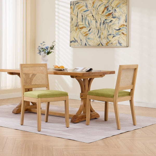 English Elm Farmhouse Rattan Cane Back Dining Chairs Solid Hardwood Set for Kitchen or Room Olive Green W1143P483570