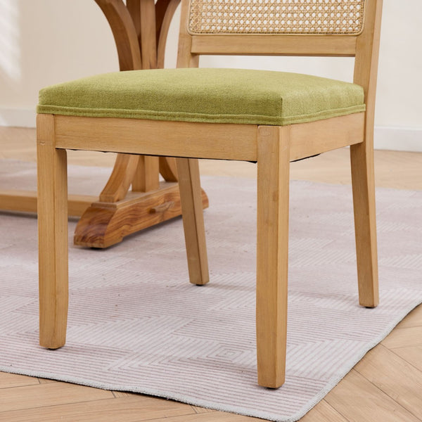 English Elm Farmhouse Rattan Cane Back Dining Chairs Solid Hardwood Set for Kitchen or Room Olive Green W1143P483570
