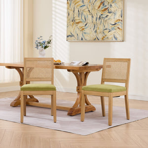 English Elm Farmhouse Rattan Cane Back Dining Chairs Solid Hardwood Set for Kitchen or Room Olive Green W1143P483570