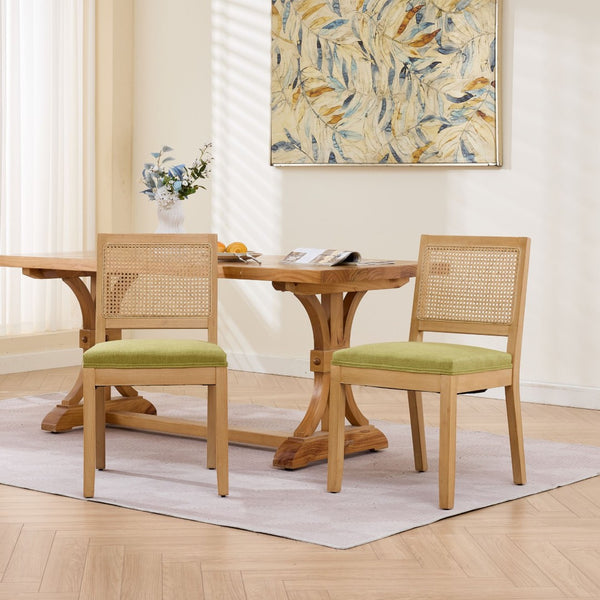 English Elm Farmhouse Rattan Cane Back Dining Chairs Solid Hardwood Set for Kitchen or Room Olive Green W1143P483570