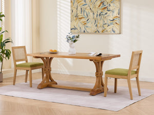 English Elm Farmhouse Rattan Cane Back Dining Chairs Solid Hardwood Set for Kitchen or Room Olive Green W1143P483570