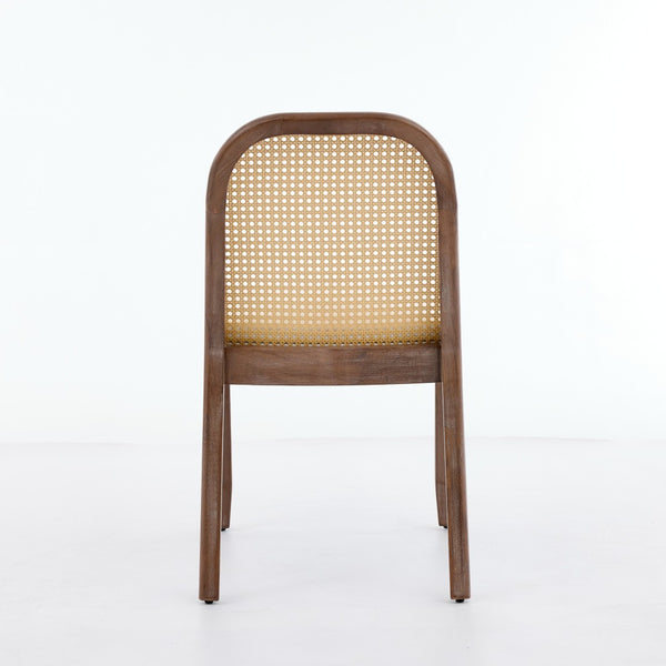 English Elm Set of 2 Rattan Back Dining Chairs Distressed Hardwood Frame Chenille Cushion Kitchen Beige W1143P494946